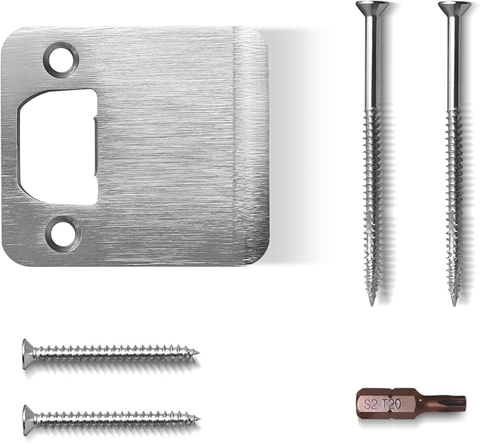 Extended Lip Strike Plate 2-1/2" x 2-1/4", Heavy Duty Version, Striker Extender with Reinforced Torx/Star Screws & Bit, Extra Wide Door Latch Strike Restorer Kit(Brushed Nickel, 1 Pack)