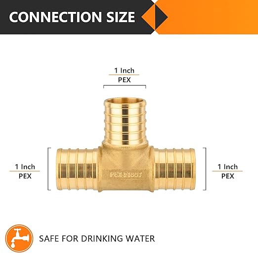 50-Pack HeSun PEX Fittings, 1"x1"x1" Pex Tee, Brass Crimp Fitting for ASTM F1807(PEX1807074-50)