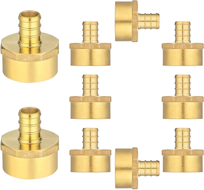 (10 Pack) Lidertik PEX Fittings Female Adapter, 1/2" PEX F1807 to 3/4" NPT Female Threaded Adapter Brass