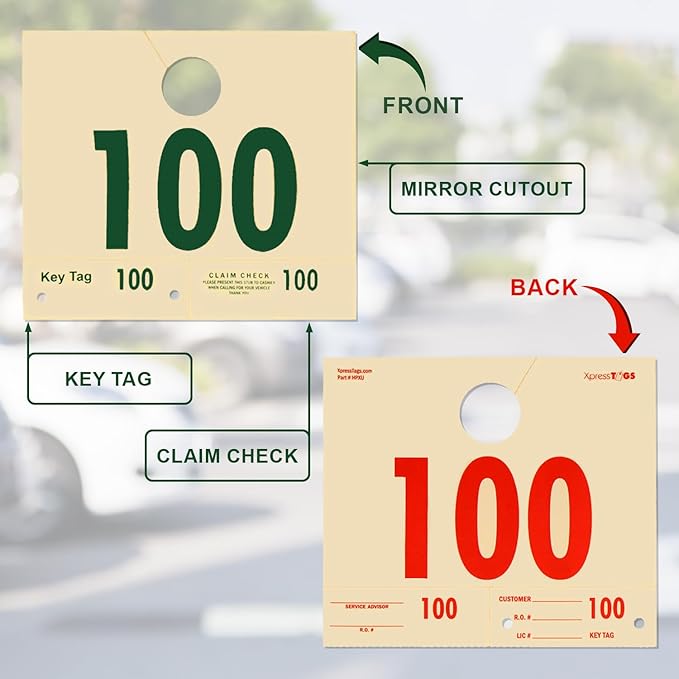 SmartSign 1000-Pack Vehicle Hang Tags, 6" x 7" Double-Sided Car Service Valet Tags with Sequential Numbering 000-999, Dispatch Numbers