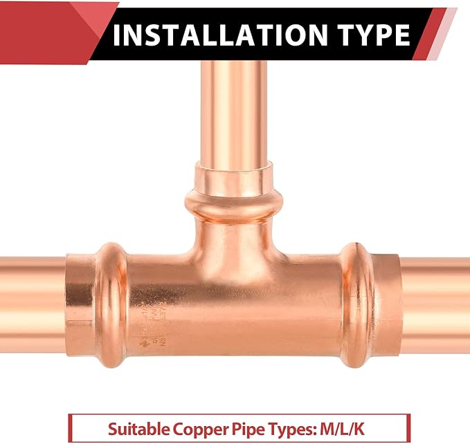 (Pack of 10) EFIELD 3/4" x 3/4" x 1/2" Copper Press Fit Tee For Copper Tube Connection, LBP Design, Heavy Copper Structure,(PRESS018)