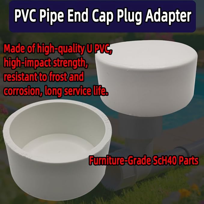 6Pack 2" PVC Pipe End Cap Fitting,Schedule 40, 2inch PVC Pipe End Cap Plug Adapter for Cold Water Supply Lines,Garden Irrigation,Pipe Fitting Systems&DIY Garden Shelf, White.