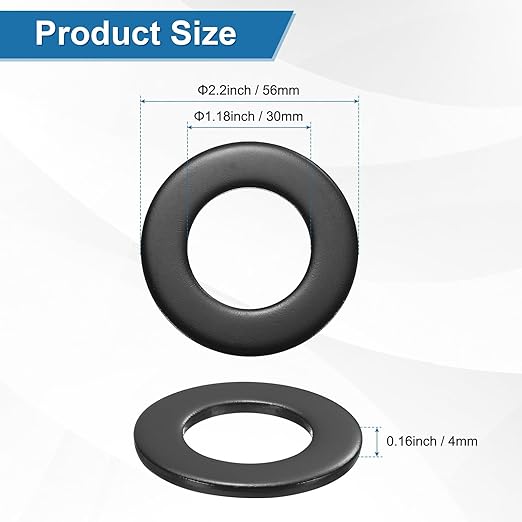 1-Pack M30 Flat Washers, Metric 56mm OD 4mm Thick 304 Stainless Steel Washers for Bolts Screws Nuts for Automotive/Machinery/Furniture, Flat Metal Washers [Black Galvanized]