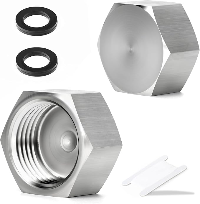 TAISHER 2PCS 304 Stainless Steel Garden Hose Adapter, 3/4" GHT Female Garden Hose End Caps with Washers