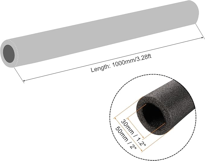 MECCANIXITY Foam Tube Sponge Protective Sleeve Black Seal Sleeve Polyethylene Pipe 30mm(1.2 Inch) ID for Pipe Insulation, Pack of 4