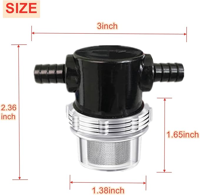 1/2 Inches Water Pump Strainer, RV Water Pump Filter Compatible with 3/8 Inches Hose Barb In-Line Strainer Twist-On Pipe Sprayer for 12V DC 80 PSI Camper Marine Boat Lawn, 80 Mesh Filter 2PC