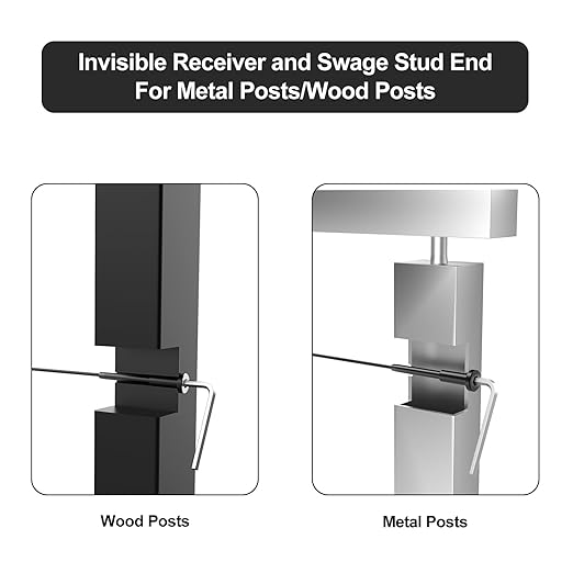 BLIKA 40 Pack 1/8" Black Stainless Steel Invisible Receiver and Swage Stud End for Cable Railing, Deck Stair Threaded End Fitting for Wood & Metal Post, Black Cable Railing Hardware