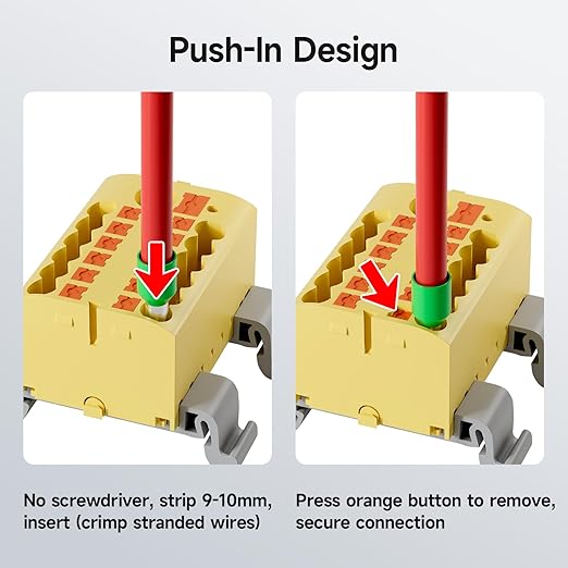 4Pcs KV225G DIN Rail Terminal Blocks, 6-Pole 1 in 12 Out Push-in Wire Connector/Splitter, 690V 24A