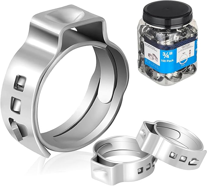 100-PCs HeSun 3/4 Inch PEX Crimp Ring, Premium 304 Stainless Steel Pex Cinch Clamp Ring(CLAMP010-100)