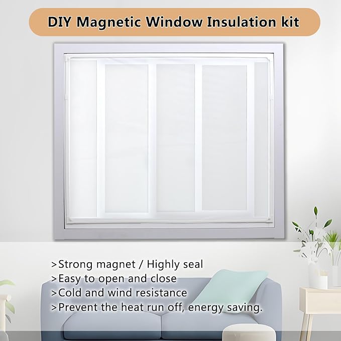 DIY Magnetic Window Insulation kit Frosted Film with White Frame Max 51"X59" Fits Any Size Smaller