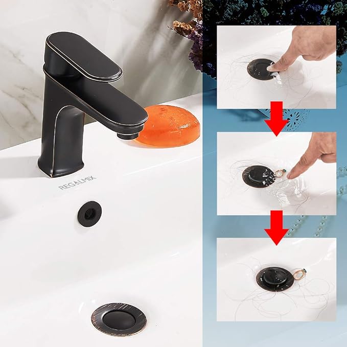 Oil Rubbed Bronze Pop UP Drain, Bathroom Vessel Lavatory Vanity Faucet Sink Stopper, Built-in Anti-Clogging Strainer, Fits Standard Drain Hole(1-1/2" to 1-3/4"),Without Overflow R085C-ORB…