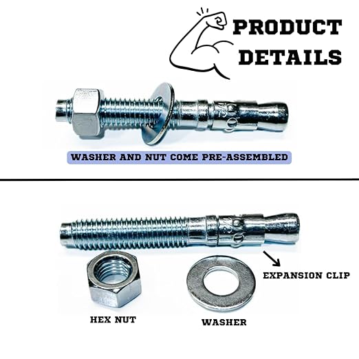 Zinc-Plated Steel Wedge Anchors, 1/2" X 2-3/4" - Heavy-Duty Mounting Bolts for Concrete - 50 Pack