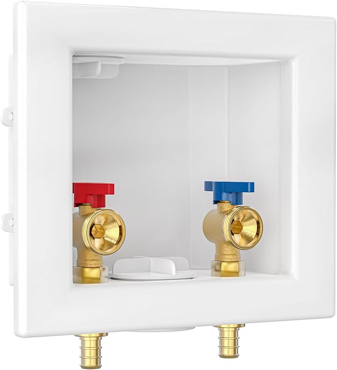 Universal Washing Machine Outlet Box, 1/2-Inch Pex Crimp x 3/4-Inch MHT Connection with Center Drain, Laundry Washer Valve Outlet Box
