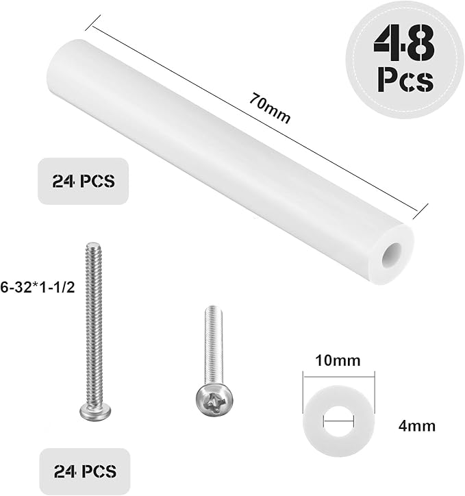 48 Pieces Electrical Outlet Spacers Extender Kit Includes 24 pcs 3 Inch Switch and 24 1-1/2 Inch 6-32 Thread Flat Head Device Mounting Extra Long Electrical Outlet Screws(White)