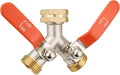 2 Way Hose Splitter, Brass High Flow Garden Hose Splitter Heavy Duty, Hose Connector, Water Spigot Splitter, Full Flow Faucet Splitter with shutoff, 3/4” GHT Inlet