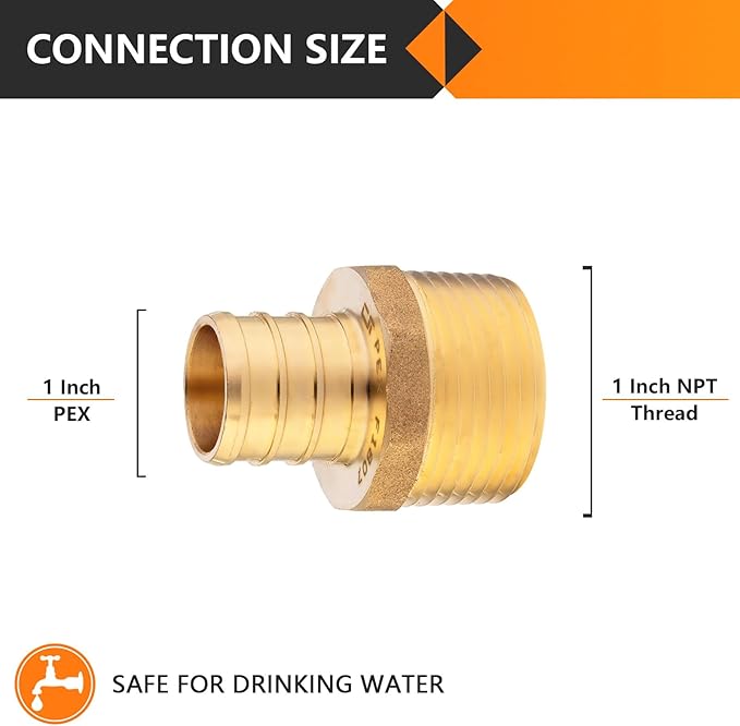 100-Pack HeSun PEX Fittings, 1" PEX x 1" Male NPT, Brass Crimp Male Adapter Fitting for ASTM F1807(PEX1807278-100)