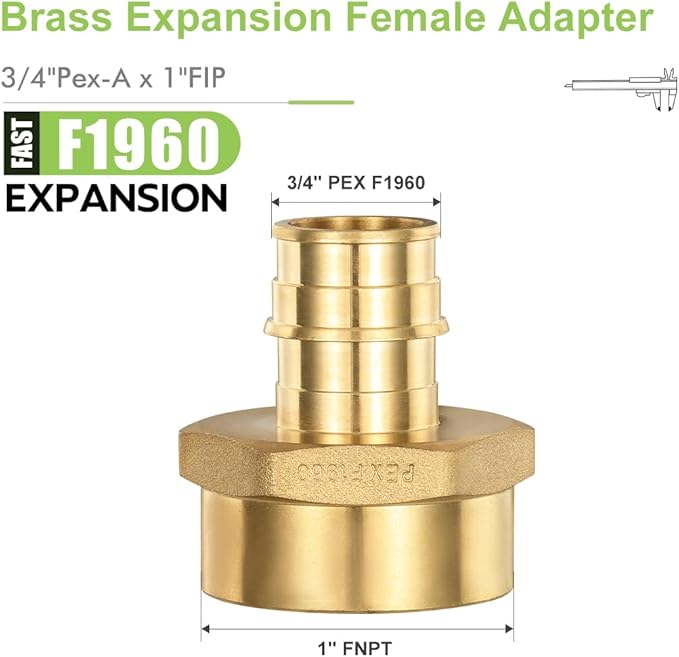 2 Pack Pex-A Brass Expansion to Female Thread Adapter, 3/4 Inch PEX-A to 1 Inch Female NPT,Zero-Lead Brass NSF/ANSI 61 NSF 372 Certificate, ASTM F1960 Certified