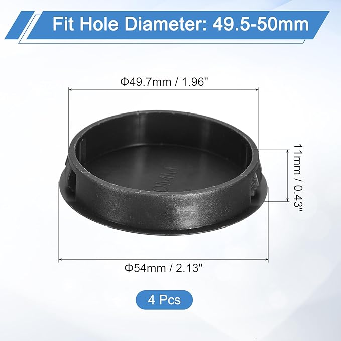 uxcell 4Pcs 50mm(2") Nylon Hole Plugs, Flush Type Panel Round Snap in Fastener Knockout Locking Plugs for Furniture Insert End Caps Panels, Black