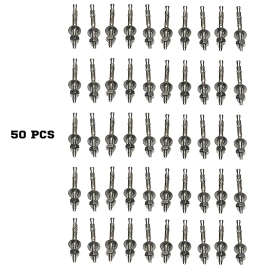 Wedge Anchors – Heavy-Duty 304 Stainless Steel Expansion Bolts for Concrete & Masonry, Rust-Resistant & Durable - 1/4" X 2-3/4" - 50 Pack