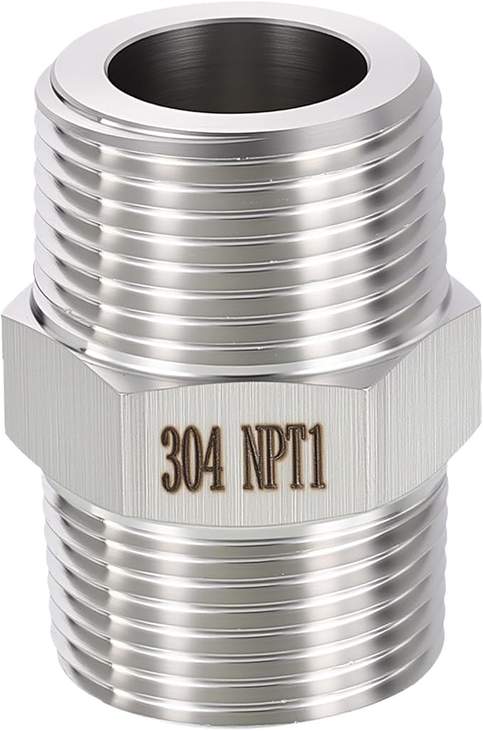 1 Pack 304 Stainless Steel Male to Male Adapter, 1" MNPT x 1" MNPT Hex Nipple Pipe Extension Fitting for Industrial, Automotive, Fluid Transfer, Home Gardening, Water