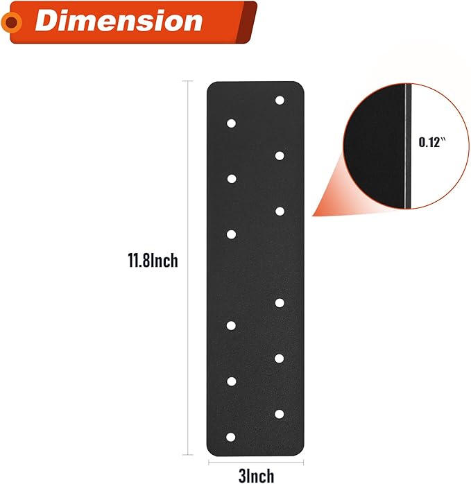 4 Pcs 11.8"x3" Straight Steel Flat Plate, Heavy Duty Mending Plate with Black Powder-Coated Joining Brackets, I Shape Strap Metal Plate Fit 4x4,6x6 for Repair House,Furniture,Pavilion,Truss framing