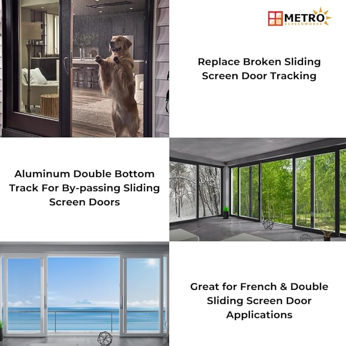 Deluxe Double Sliding Door Bottom Track for French Doors - Easy Assembly Hardware for DIY & Replacement - Heavy Duty Silver Aluminum Track Satin Finish - 1” Wide 3/8” Tall - 48 in, 4 Pieces
