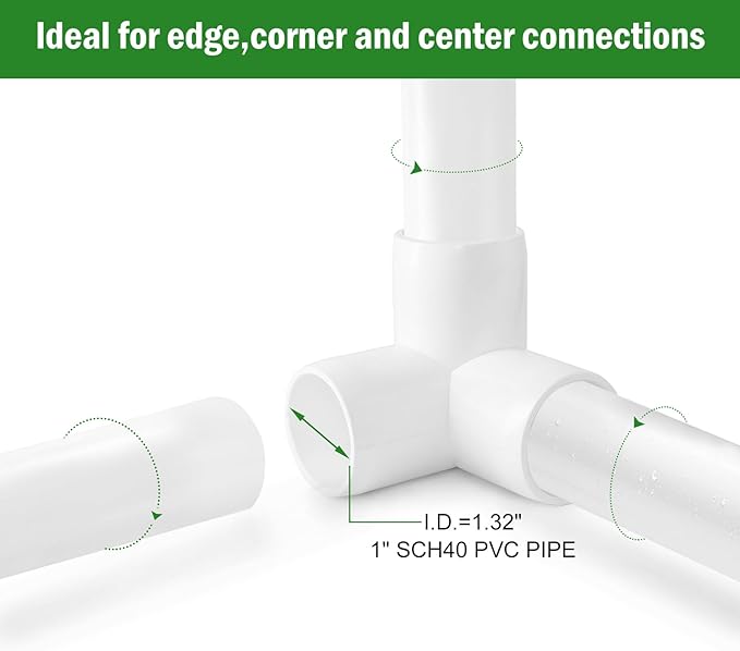 3 Way PVC Pipe Fittings 1 Inch, Zernmiarder White PVC Elbow Corner Side Outlet Tee Fitting, SCH40 Furniture Grade Pipe Connectors - Fits 1" Polyvinyl Chloride Pipes, 12 Pieces