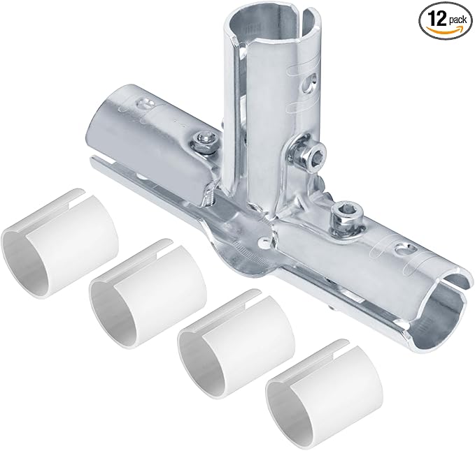12 Sets 4 Way T Pipe Clamp, Structural Pipe Connector Fits 1/2" EMT Conduit with PE Adapter Shims