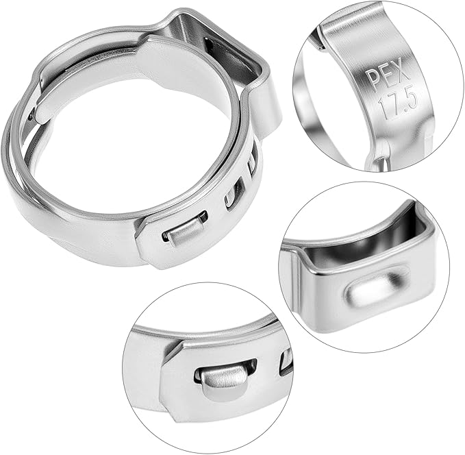 QWORK 1/2" PEX Cinch Clamps Rings, 120 Pcs 304 Stainless Steel Ear Hose Clamps for 1/2 Inch PEX Pipe, Pinch Clamps, Liquid & Air-Tight Seal, Ideal for Hoses & Fuel Lines