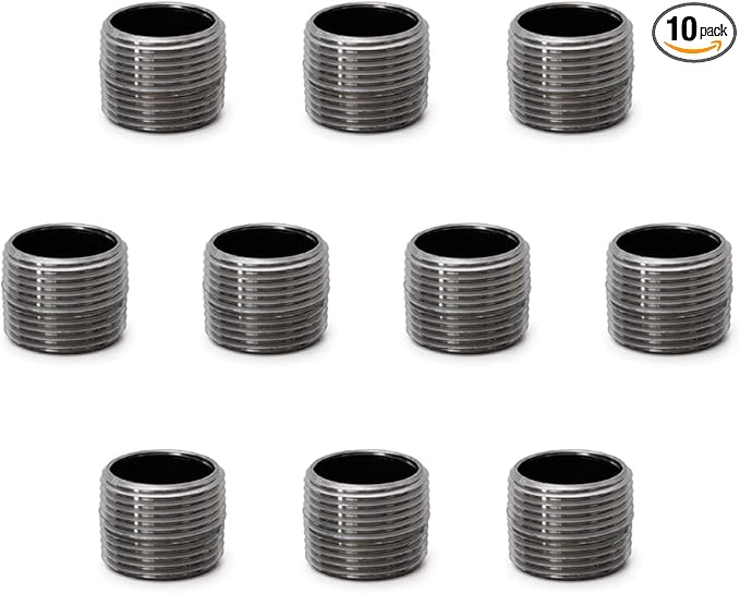 1"x1" Industrial Pipe, Home TZH 10 Pack Iron Pipe, Heavy Duty Pre-Cut Steel Pipe, Threaded Metal Pipe Nipple for Industrial Vintage Style DIY Project/Furniture/Shelving Decoration(1"x1"(closed), Grey)
