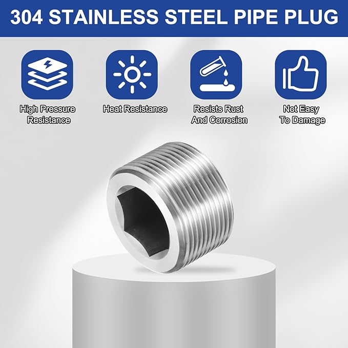PATIKIL 2 Pcs 304 Stainless Steel Pipe Plug M33 x 2 Male Internal Hex Thread Socket Pipe Plug Hex Countersunk Pipe Fitting for Sealing Water Oil Gas Pipeline, Silver