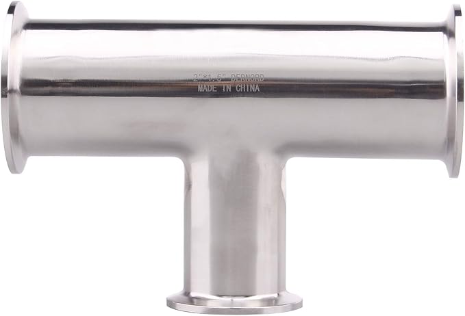 DERNORD Reducing Clamp Tee 3 Way Stainless Steel 304 Sanitary Fitting (2 inch x 2 inch x 1.5 inch)