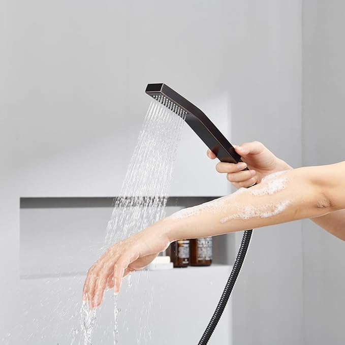 Shower System 12 Inches Rain Shower Combo Set Oil Rubbed Bronze Ceiling Mount Shower Faucet Bathroom Faucets with Rainfall Shower Head and Hand Shower