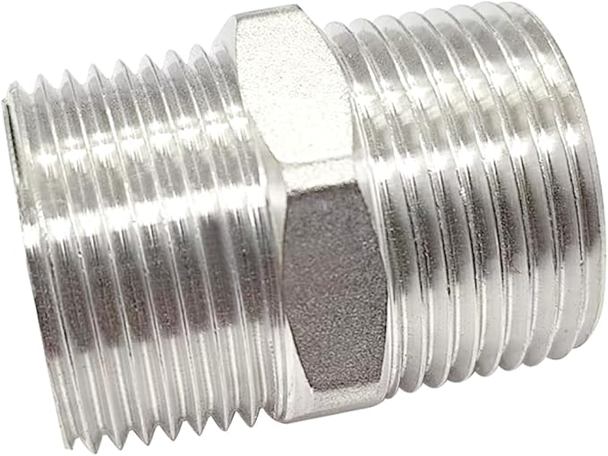 JoyTube 1" Male to 1" Male NPT Hex Nipple, Pipe Fittings 304 Stainless Steel Threaded (Pack of 2)