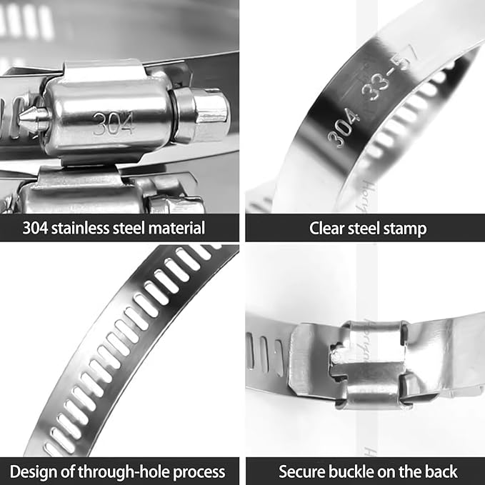 9.5 inch stainless steel hose clamp, adjustable metal worm gear assortment kit for water pipe (6 pcs)