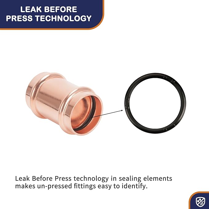 Copper Press Fittings 1/2 inch Coupling No Stop Zero Lead P x P Plumbing Fittings for Residential Commercial 10-Pack