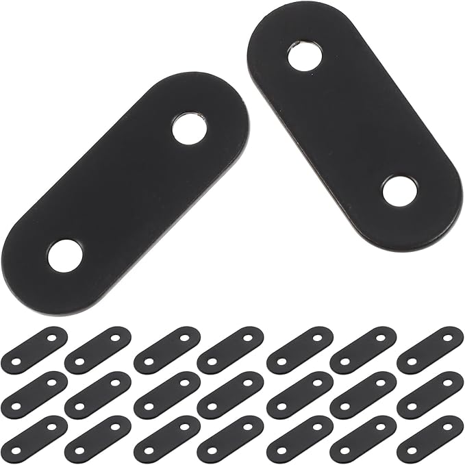 Luxshiny 20pcs Stainless Steel Flat Plate Corner Braces Black Metal Brackets for Furniture Reinforcement Cabinet Mending Plates Fixing Hardware