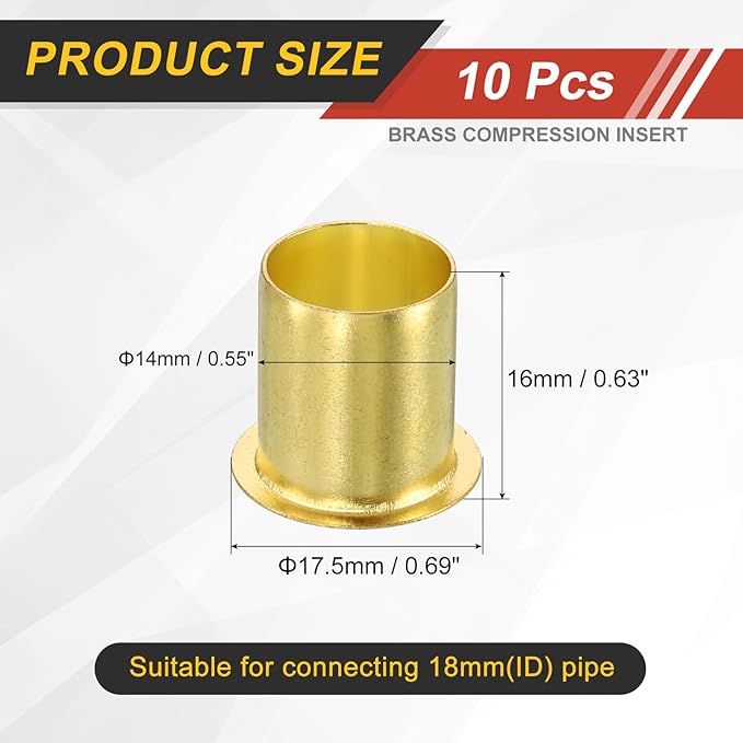 uxcell 10Pcs Fit for 14mm(9/16") Tube ID Brass Compression Fitting, Insert Tube Support Compression Sleeve Fitting, Sleeve Ferrules for Water Oil Air Pipe