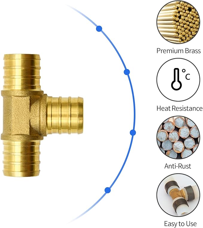 25 Pack 3/4" PEX Fittings, Brass Tee Fittings, for PEX Tubing Pipe