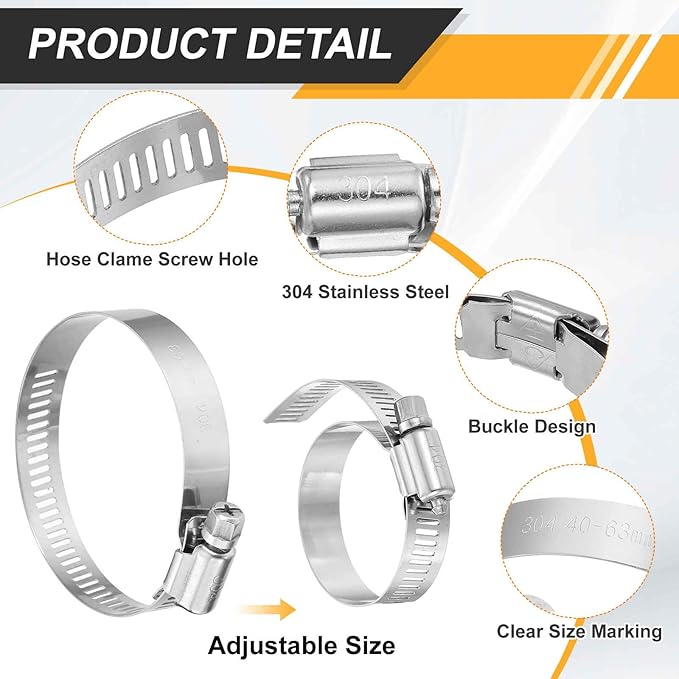 HARFINGTON 12 Pcs Hose Clamp 2-1/16"-3" (52-76mm) 304 Stainless Steel Adjustable Worm Gear Hose Clamp with Phillips Screw Assortment Kit for Fuel Line Pipe Plumbing Automotive Tube