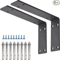 YUMORE Heavy Duty Shelf Brackets 10 inches, 1/5IN Thicken Countertop Support L Brackets, Solid Metal Shelf Bracket, Includes Hardware, Matte Black, 2 Pack