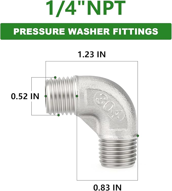 TAISHER 2PCS 304 Stainless Steel 90 Degree elbow,1/4" NPT Male × 1/4" NPT Male Thread Pipe Fitting