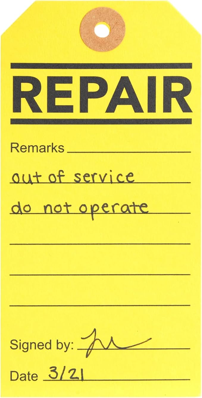 Juvale Service Tags for Equipment - 100 Pack, Yellow, 2.6 x 5.25 in - Equipment Repair Tags & Service Tickets for Machinery, Office & Warehouse
