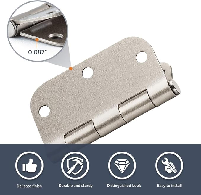 24 Pack Door Hinges Satin Nickel 3.5 Inch Interior Hinges 5/8" Radius