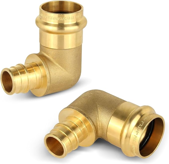 2-Pack HeSun Copper Press Fitting Elbow, 1" PRESS X 3/4" PEX-A F1960 Expansion Elbow, LF Brass