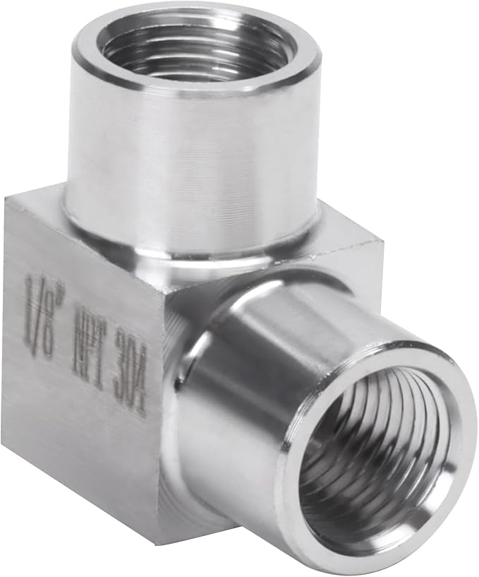 90 Degree Street Elbow - 1/8" NPT Female to 1/8" NPT Female Stainless Steel 304 Heavy Duty Forged Square Barstock Street Elbow Adapter Pipe Fitting (pack of 2)