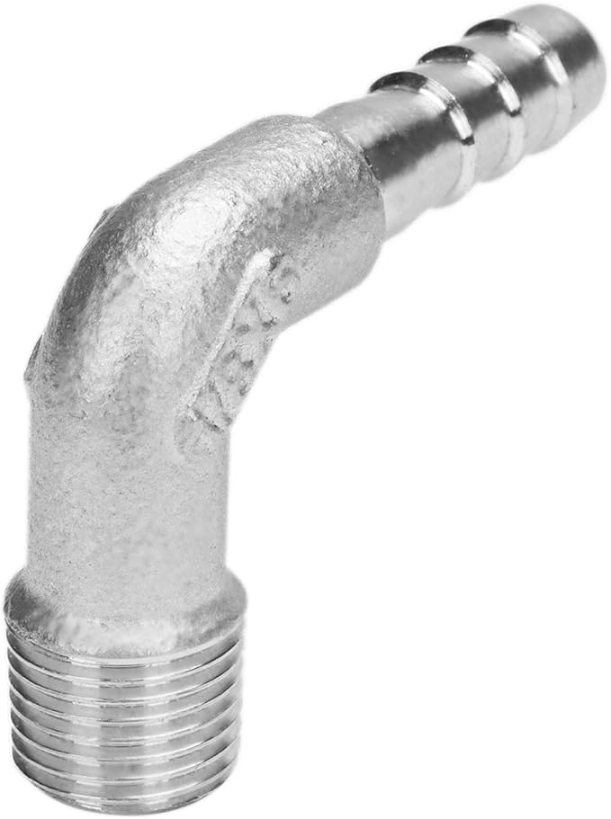 DERNORD 1/4" Hose Barb x 1/8" Male NPT Stainless Steel 90 Degree Elbow- Home Brew Pipe Fitting