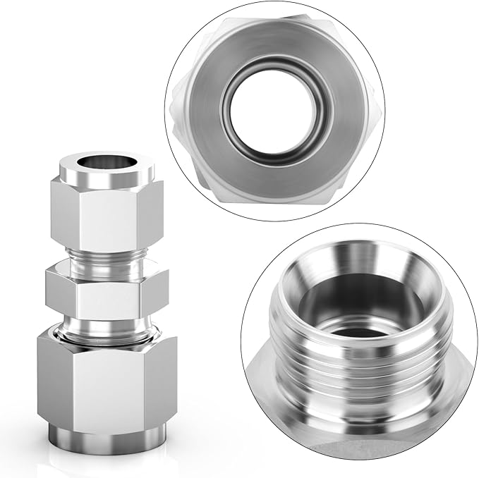 TAISHER 5PCS 304 Stainless Steel Compression Tube Pipe Fitting Connector, 3/8" Tube OD x 1/4" Tube OD Straight Adapter