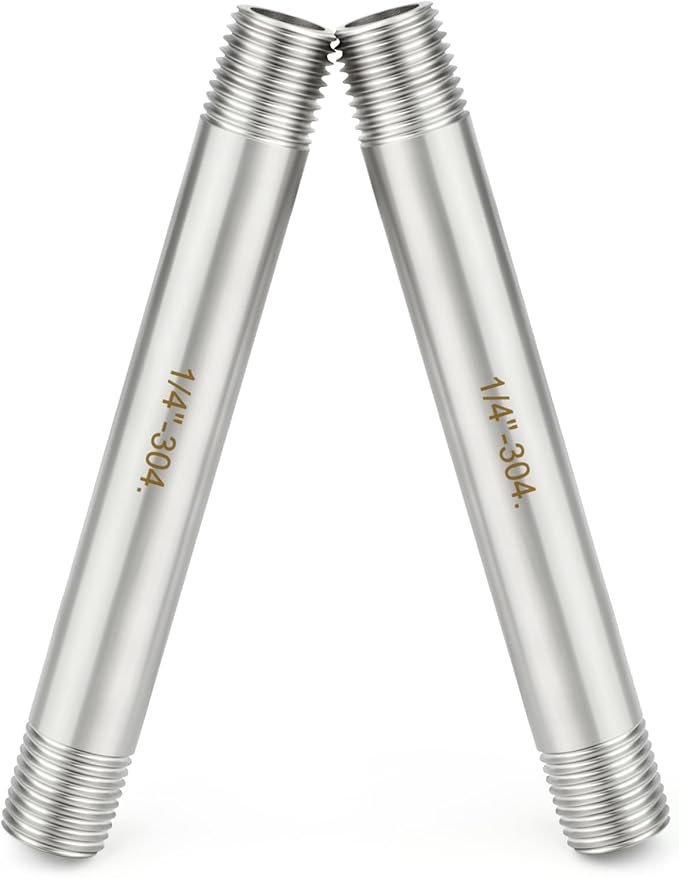 TAISHER 2PCS Stainless Steel Pipe Fittings, 1/4" BSP Male x 1/4" BSP Male Threaded, 6" Length Nipple Cast Pipe