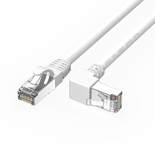 90 Degree CAT6 Ethernet Cable,Down Angle Cat 6 Ethernet Extension Network Cable,Right Angle RJ45 Cat6 gigabit Internet Cable for PC, Router, Modem, Xbox, PS4, PS3,White,30FT